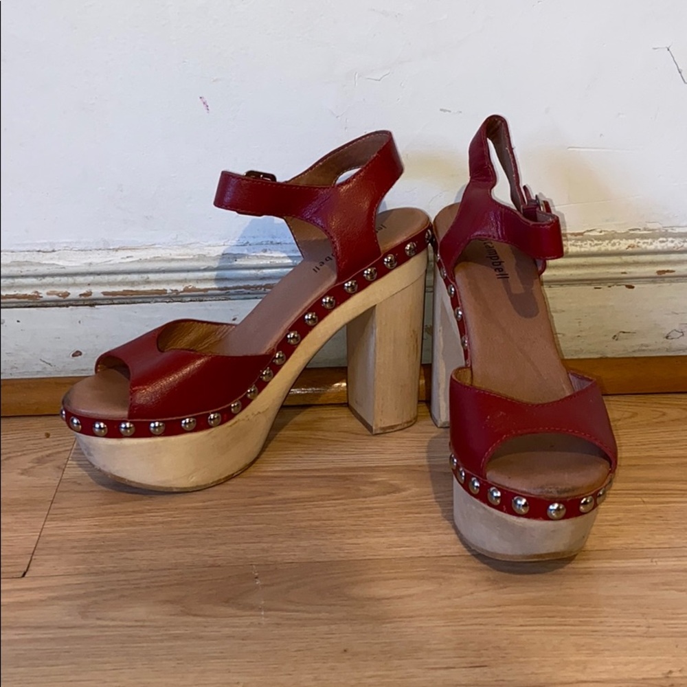 Jeffery Campbell Thick Wooden Rust Pleather Heels